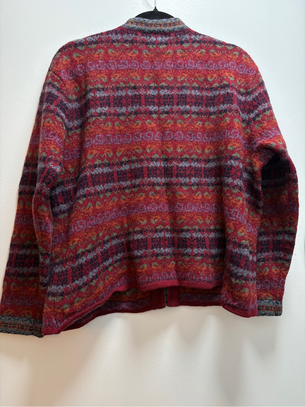 Eagle's Eye Multicolor 100% Wool Crewneck Fisherman Sweater - Red Base Cabincore - Picture 6 of 7